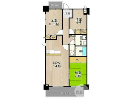 グランブルー宿屋町(3LDK/2階)の間取り写真