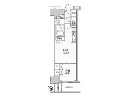WORVE横浜伊勢佐木町(1LDK/14階)の間取り写真