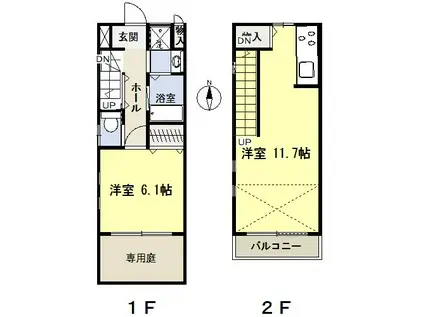 プリヴェール中山(1LDK/1階)の間取り写真