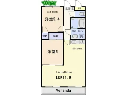 グランドソレーユ(2LDK/4階)の間取り写真