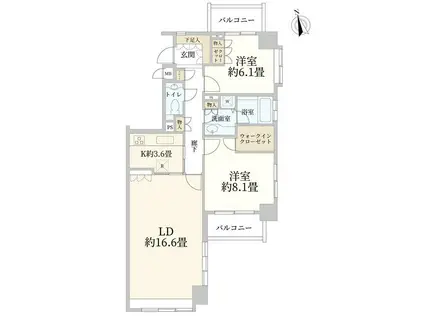 サンクタス有栖川(2LDK/5階)の間取り写真