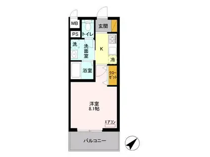 グラン・シャリオS(1K/2階)の間取り写真