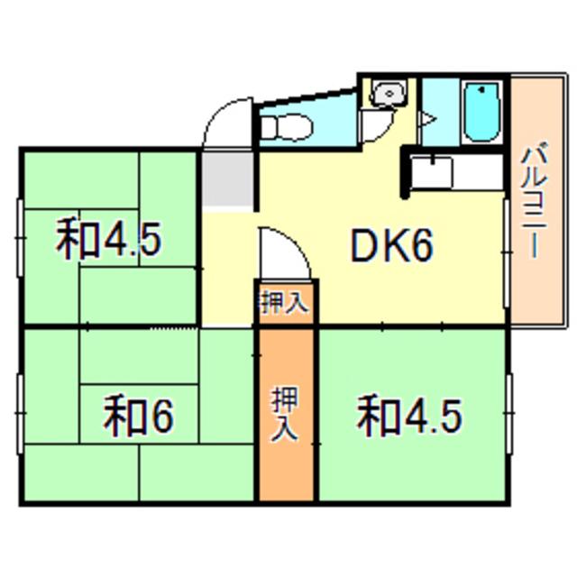 伊川谷1号棟(3DK/3階)の間取り写真