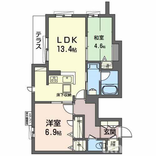 シャーメゾン リーゾス(2LDK/1階)の間取り写真