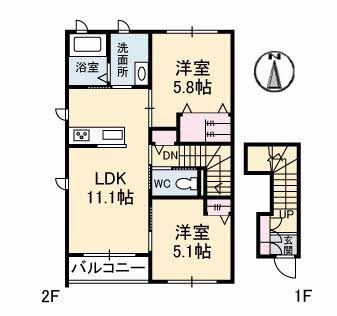 セントヴィレッジ(2LDK/2階)の間取り写真