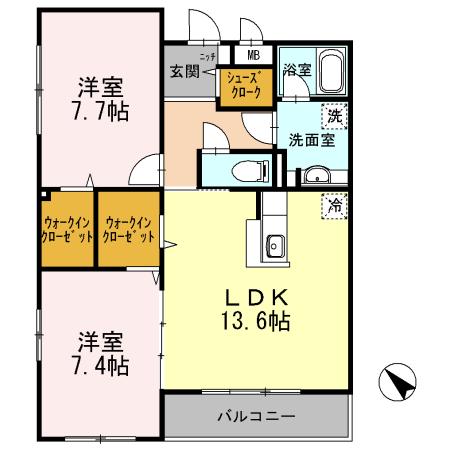 サンクチュアリーリュウ(2LDK/2階)の間取り写真