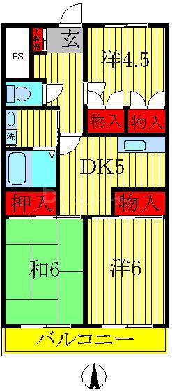 恩田コーポII(3DK/3階)の間取り写真