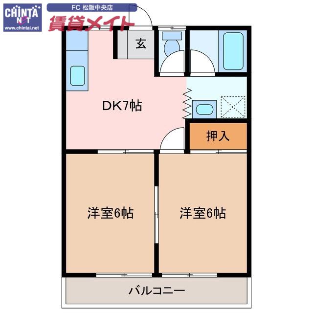 フラワーハイツ(2DK/2階)の間取り写真