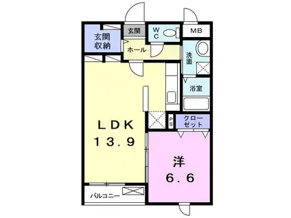 サニーブローテ カネサワ(1LDK/1階)の間取り写真