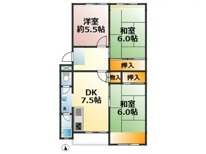 星陵台1号棟(3DK/1階)の間取り写真