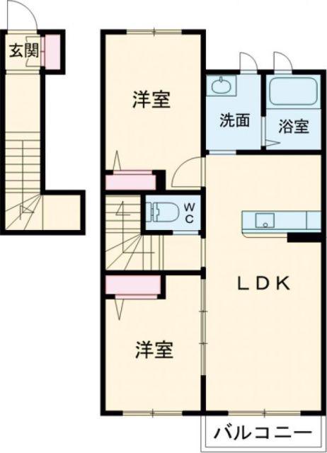 カーサグラス育ヶ丘II(2LDK/2階)の間取り写真