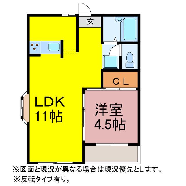 ガーデンコートセザンヌ金屋B(1LDK/1階)の間取り写真