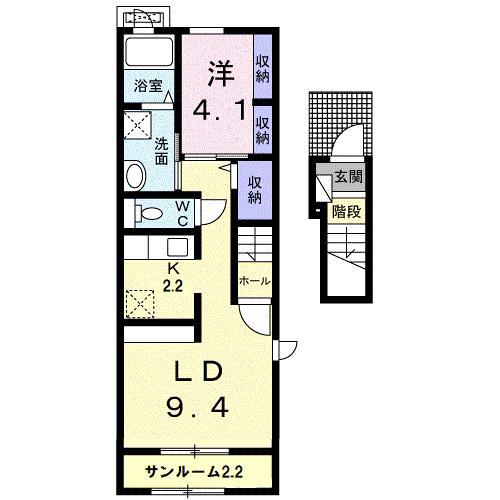 メイプル ジェルメA(1LDK/2階)の間取り写真