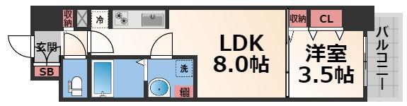 リアライズ南巽(1LDK/5階)の間取り写真
