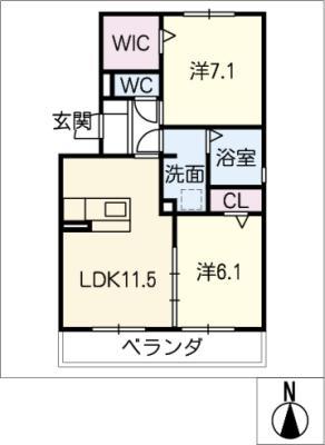 セジュール ハイグッチ II(2LDK/1階)の間取り写真