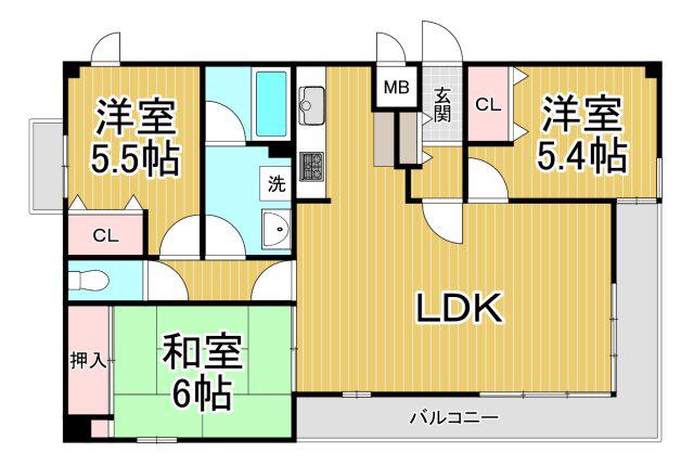 ベルフルール耕土(3LDK/3階)の間取り写真