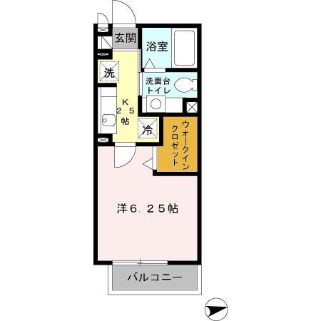 グランモア柳川AB B(1K/2階)の間取り写真