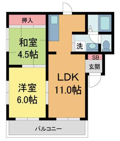 ガーデニアII(2LDK/1階)の間取り写真