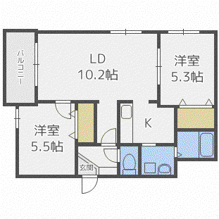 JR函館本線 発寒中央駅 徒歩6分 4階建 築13年(2LDK/4階)の間取り写真