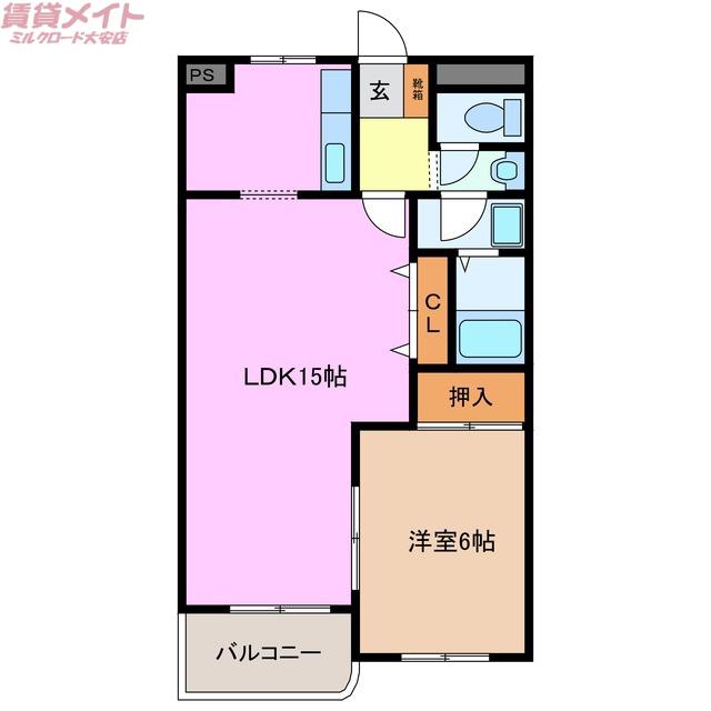 ドルフこもの(1LDK/3階)の間取り写真
