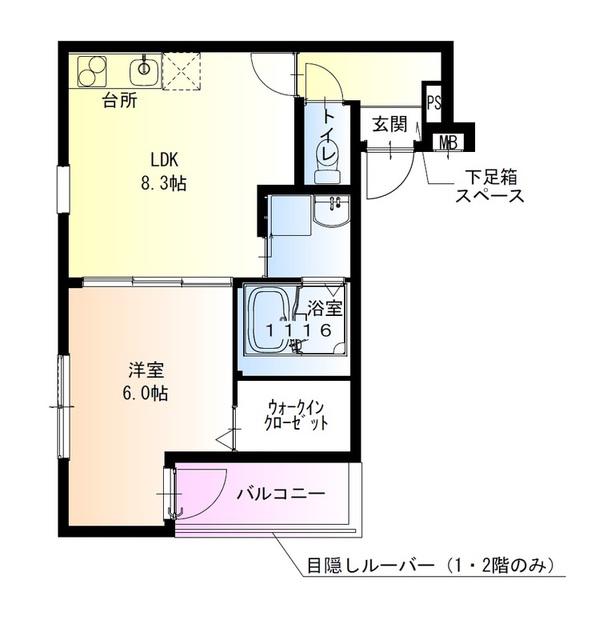 フジパレス北野田VI番館(1LDK/1階)の間取り写真