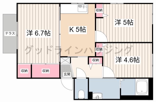 JAハーブハイツ上滝野(3K/1階)の間取り写真