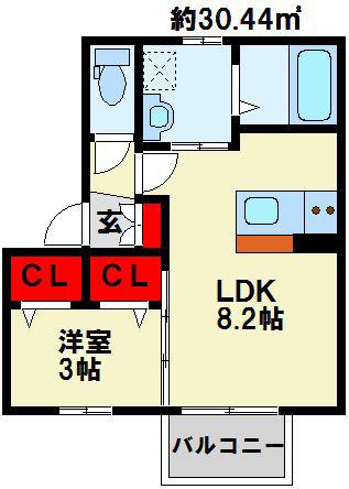 ウエストスクエア(1LDK/1階)の間取り写真