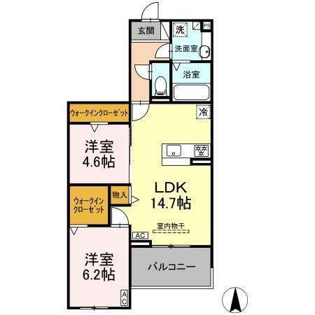 アスティオン イワキ(2LDK/2階)の間取り写真