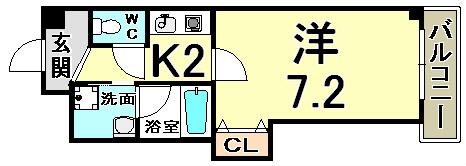 アミーグランコート三宮(1K/13階)の間取り写真