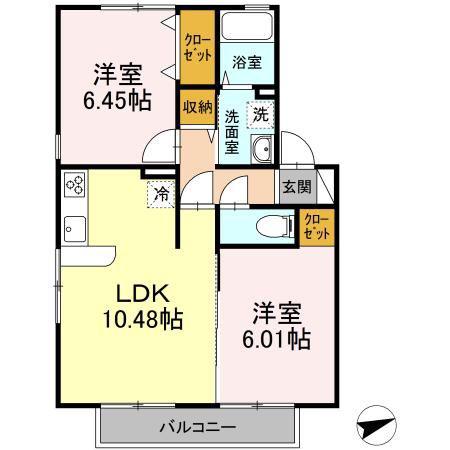ロイヤルガーデン仲沖J(2LDK/2階)の間取り写真