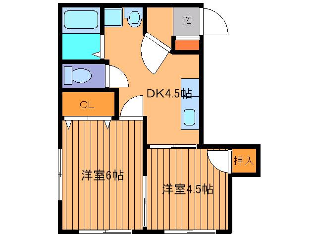 ドゥミル六本松(2DK/2階)の間取り写真