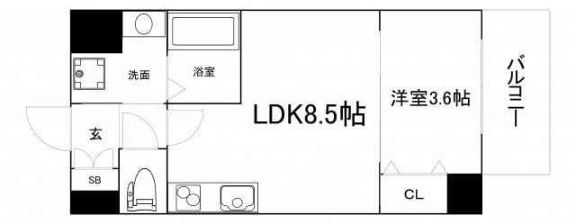 クローバー・グランデ玉造(1LDK/6階)の間取り写真
