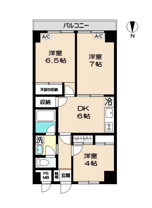 カーサ中野本町(3DK/7階)の間取り写真