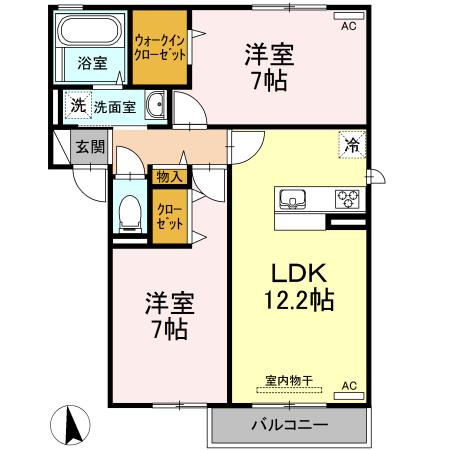 カンパーレ H(2LDK/2階)の間取り写真