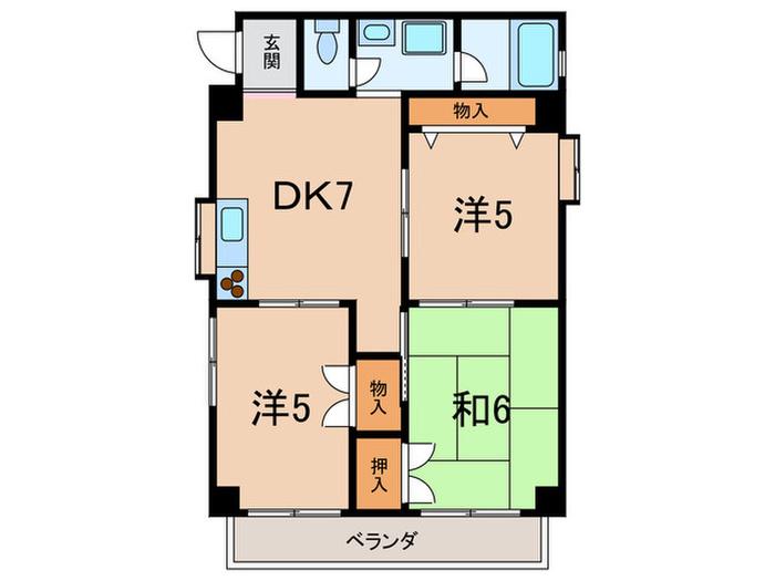 ミルフィール西岡本(3DK/1階)の間取り写真