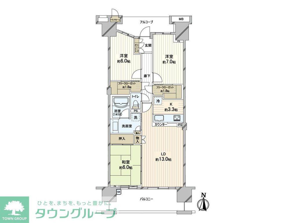 東京フロンティアシティ パーク&パークス(3LDK/5階)の間取り写真