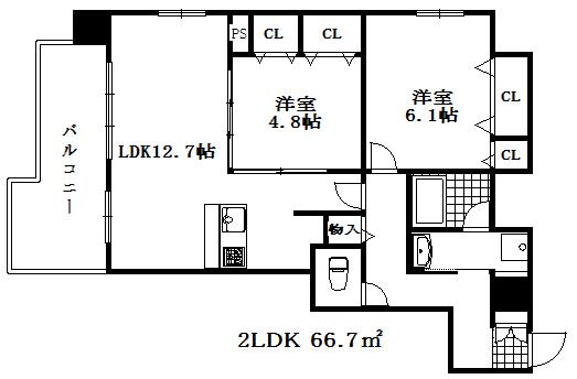 エルイソベ三宮(2LDK/9階)の間取り写真