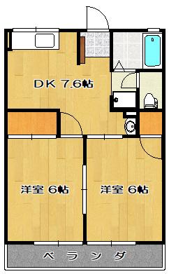 ホワイトヒルズ B(2DK/2階)の間取り写真