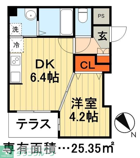 ハーミットパープル(1DK/1階)の間取り写真