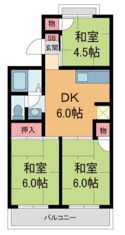 ハートランド逆瀬川(3DK/1階)の間取り写真