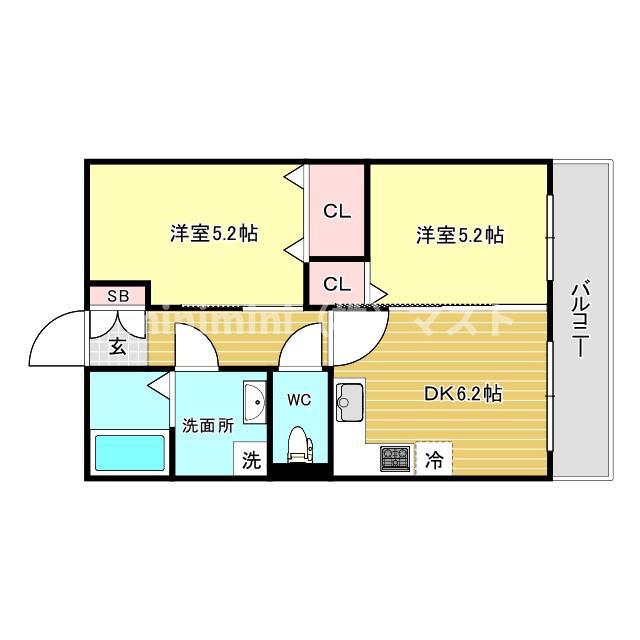 ジェイグラン桜川(2DK/2階)の間取り写真