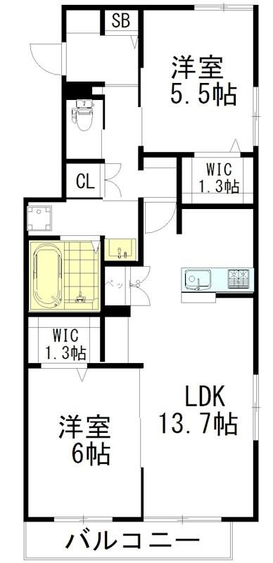 CASA ACERO(2LDK/1階)の間取り写真