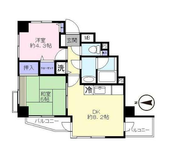 上板橋2丁目貸マンション(2DK/7階)の間取り写真