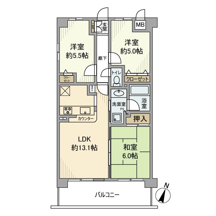 ベルドゥムール草加中央東(3LDK/5階)の間取り写真