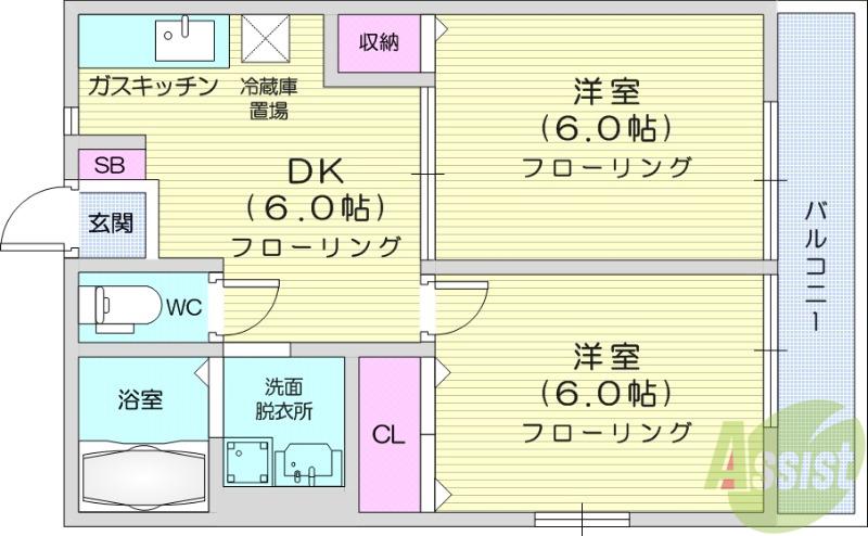シルフハイム(2DK/2階)の間取り写真