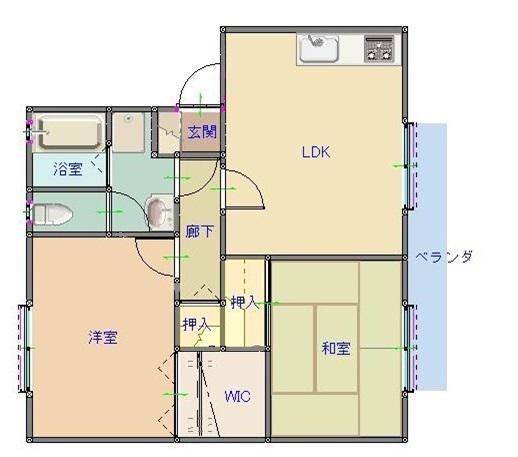 グランパレ陽向B棟(2LDK/1階)の間取り写真