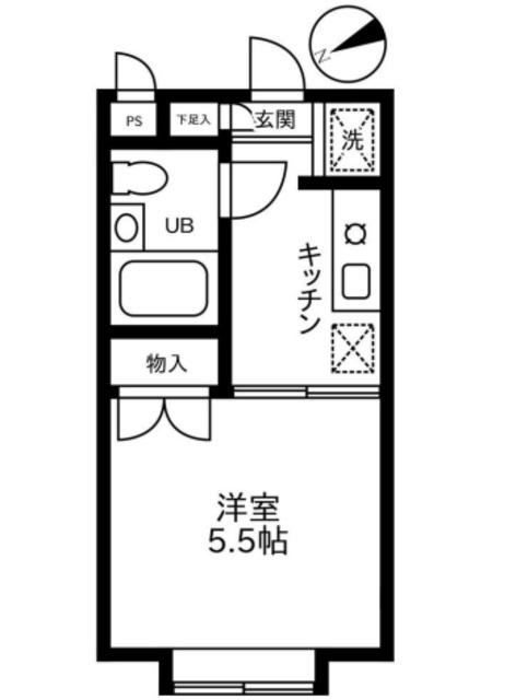 スカイコート矢部(1K/1階)の間取り写真