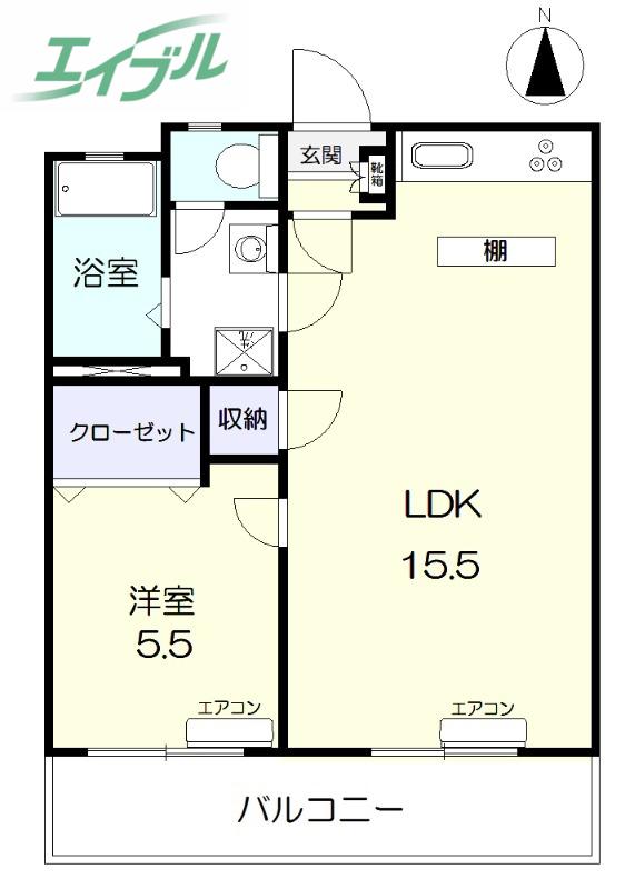 BAYSIDE OKAYAMA(1LDK/3階)の間取り写真