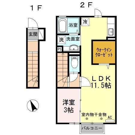 ウィルファーレ大町(1LDK/2階)の間取り写真