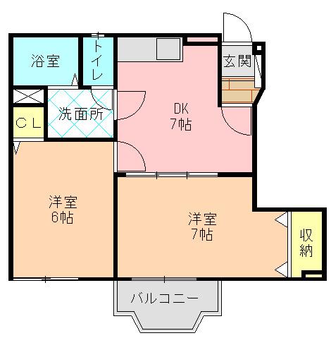 ガーデンヒルズ斑鳩I(2DK/1階)の間取り写真